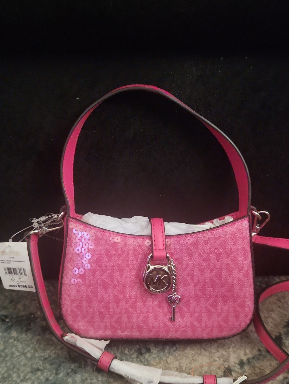 Small Michael Kors Hot Pink Sequin Signature Shoulder Bag